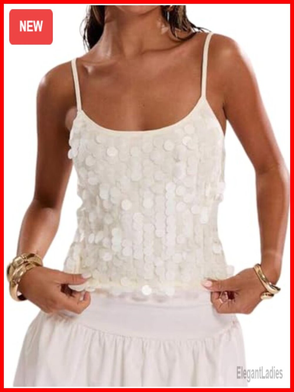Sparkly Sequin Glitter Tank Top Spaghetti Strap Rave Clubwear Party Cami